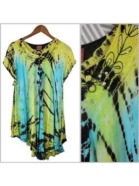 Vtg Beach Mini Dress One size Small Medium Large XL Swim Cover-Up Tie Dye